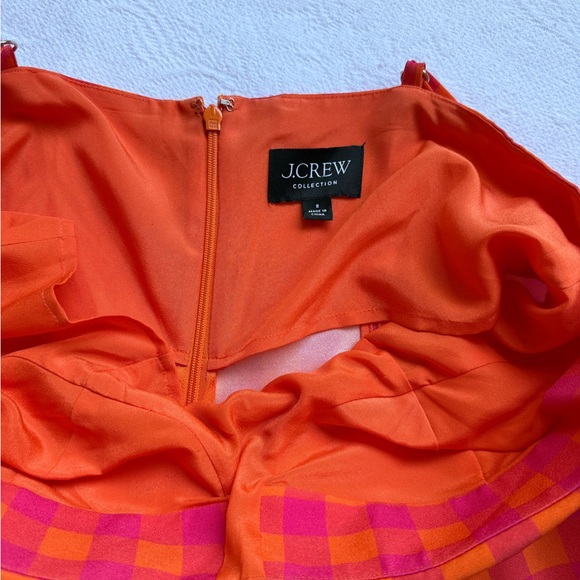 J. CREW Collection Invite Dress in Gingham Size 8 Vibrant Orange and Pink Midi - Picture 14 of 17